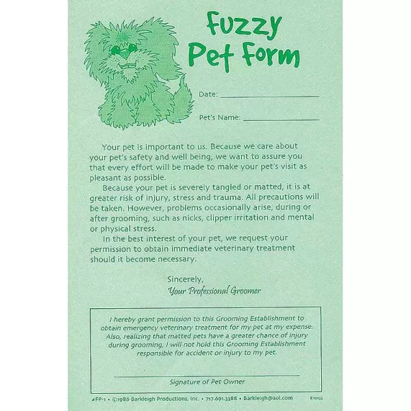 Outlet Fuzzy Pet Release Form For Professional Groomers - Pad Of 50 Business Supplies