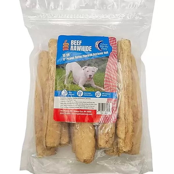 New Rawhide Beef 8 Inch Peanut Butter Flavored Retriever Roll - 10 Pack Dog Treats